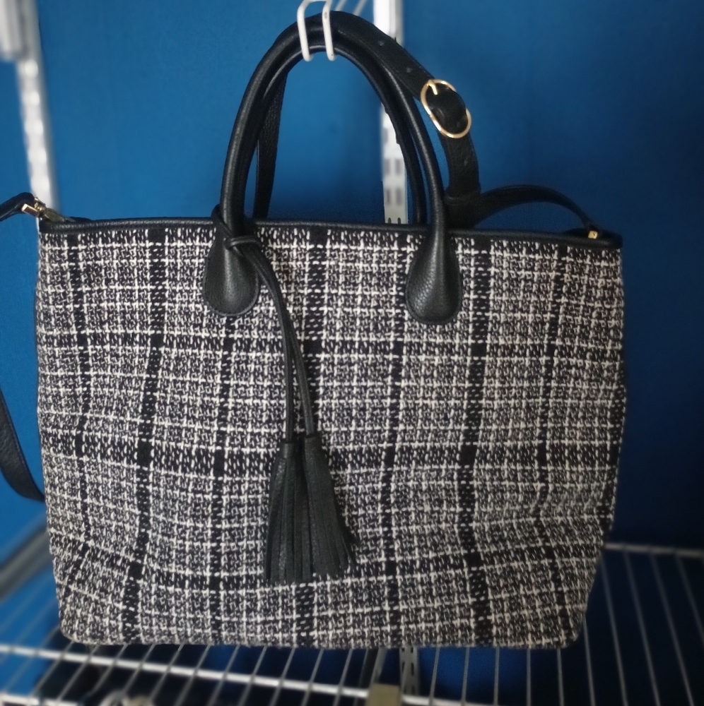 Talbots Black and White Checkered Tote
